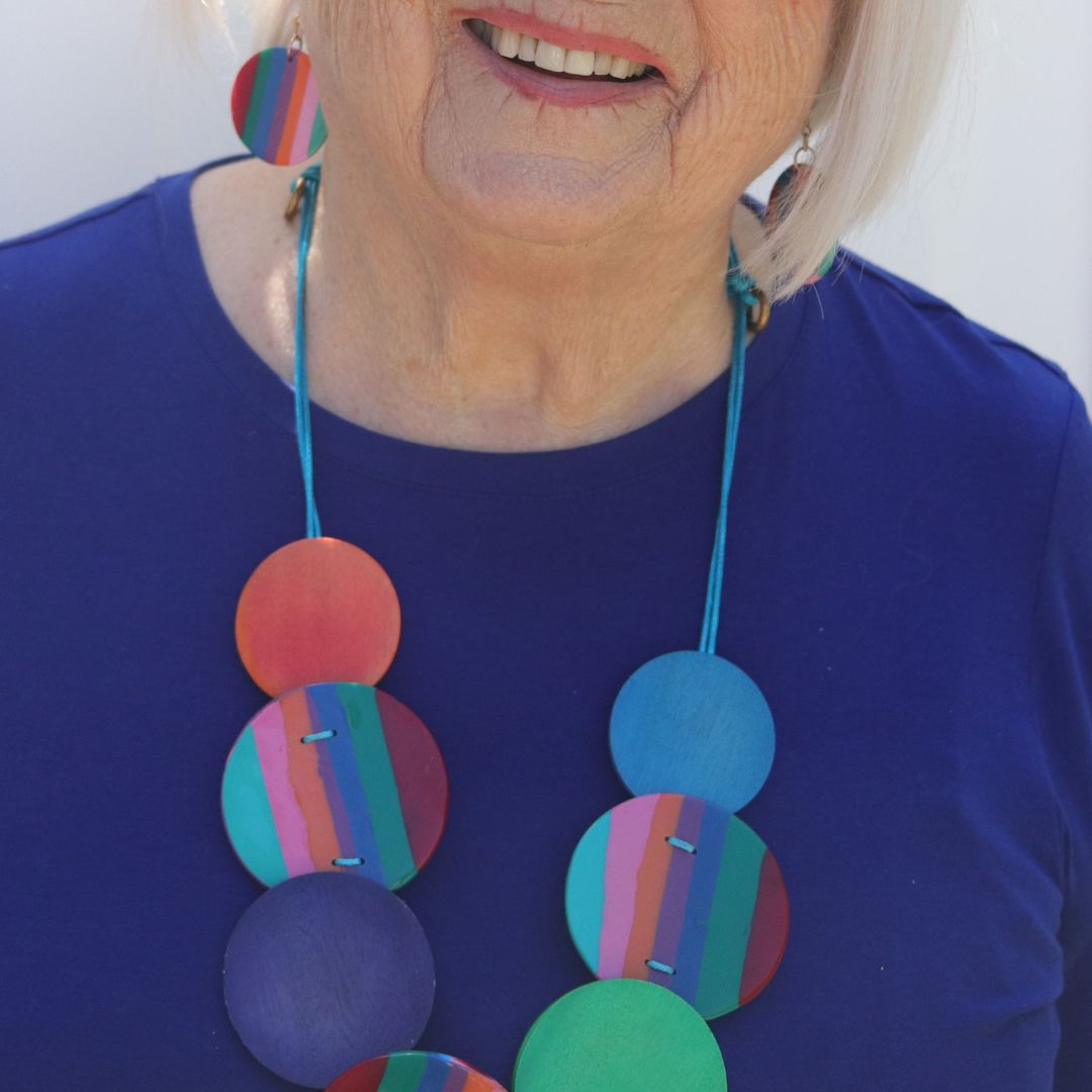 Round Circle Acrylic and Wood Necklace and Earrings