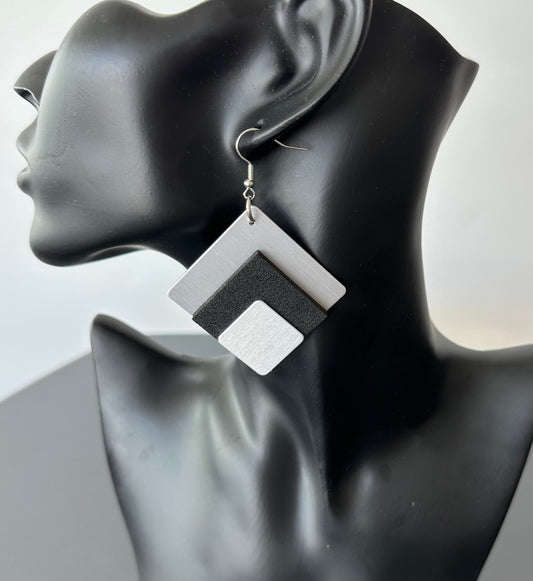 Silver Aluminum and Black Foam Earrings.