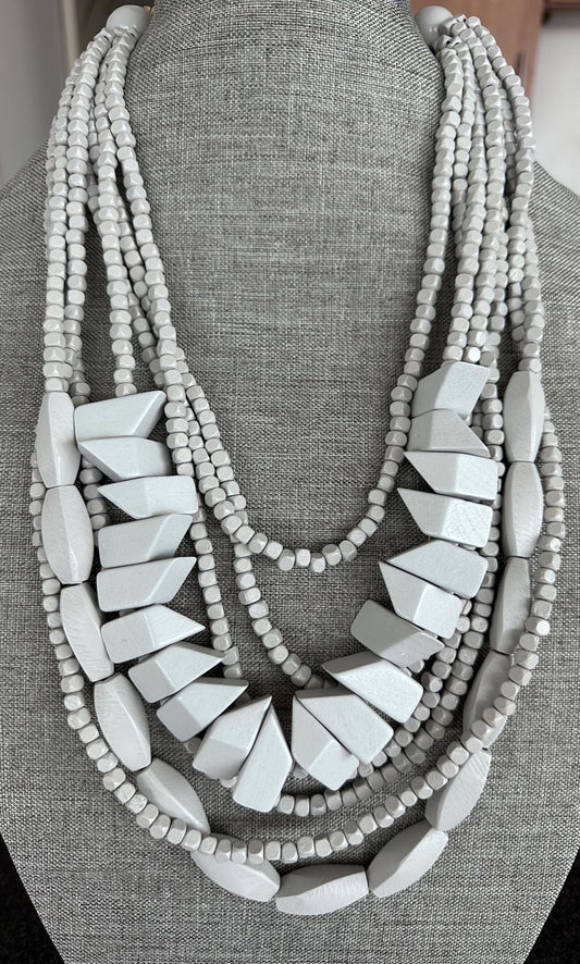 Seven Strand Gray Wood Necklace