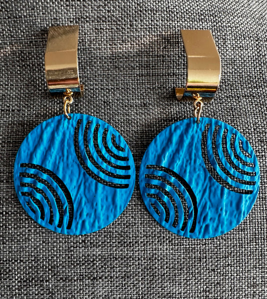 Blue Metal Drop Earrings