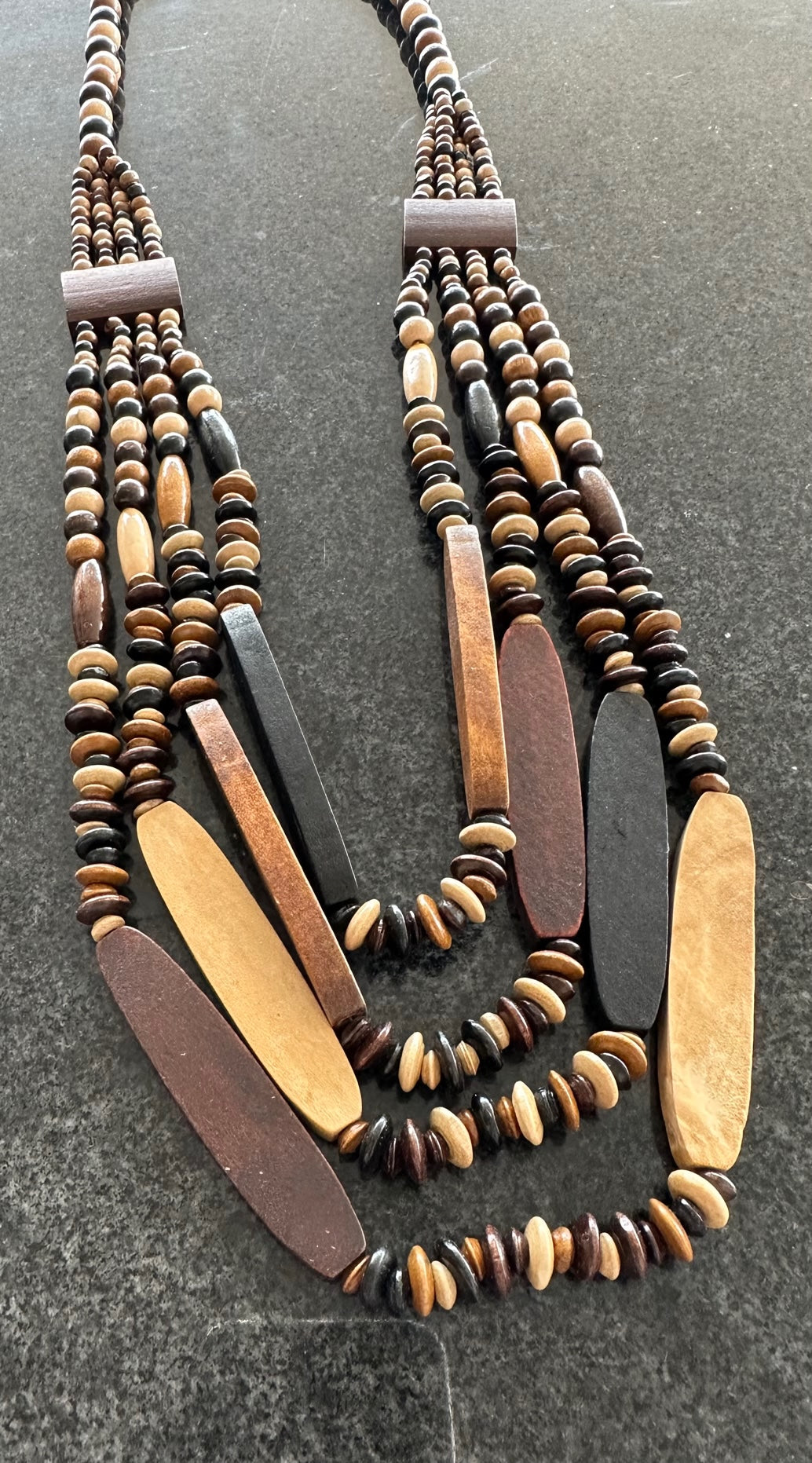 4 Strand Brown Wood Necklace