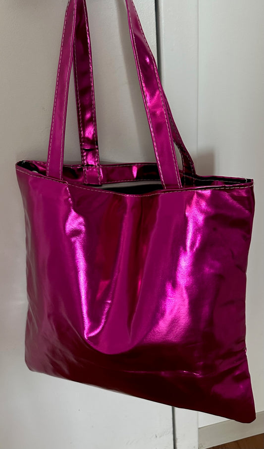 Magenta PU Leather Tote Bag