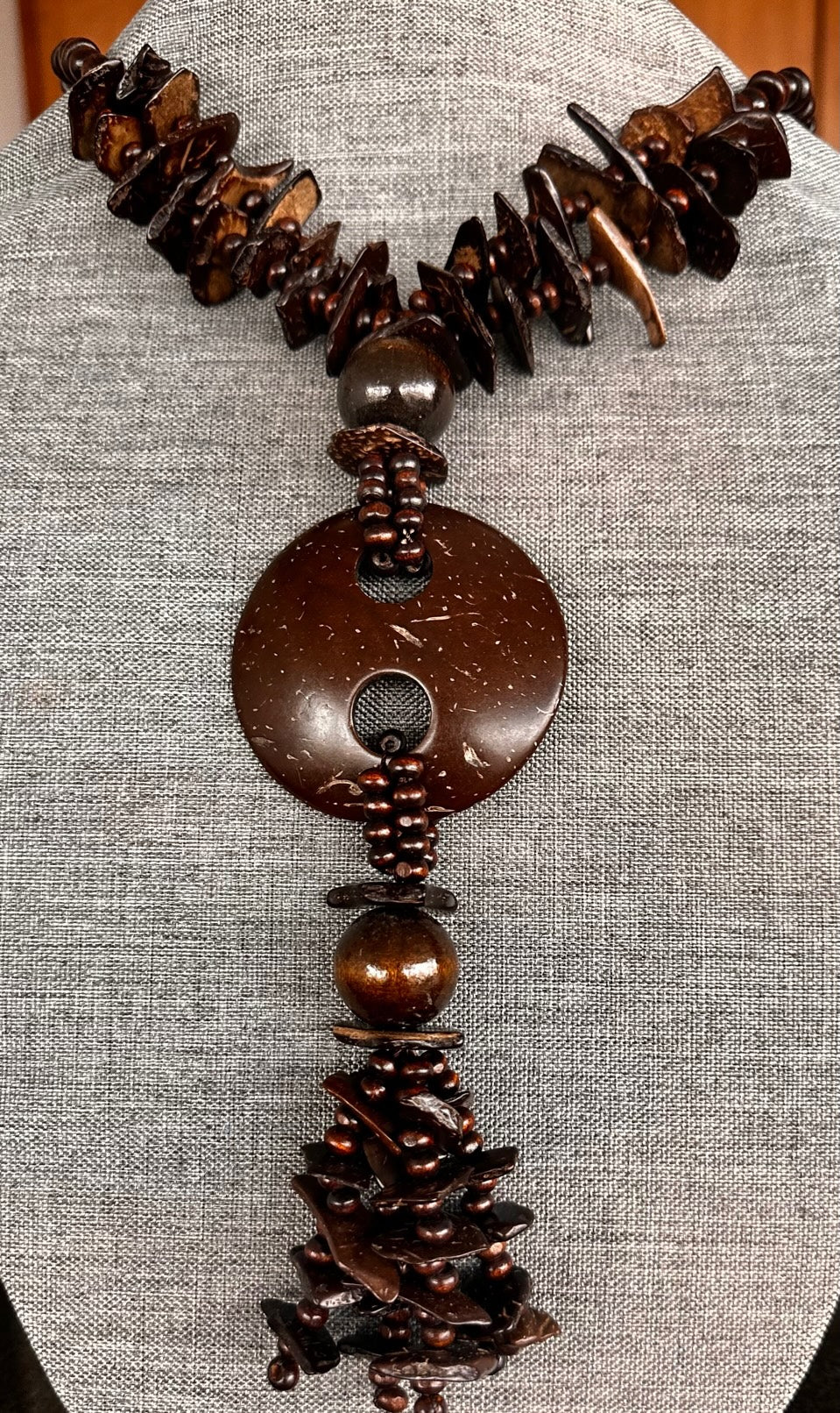 Long Chocolate Wood Necklace