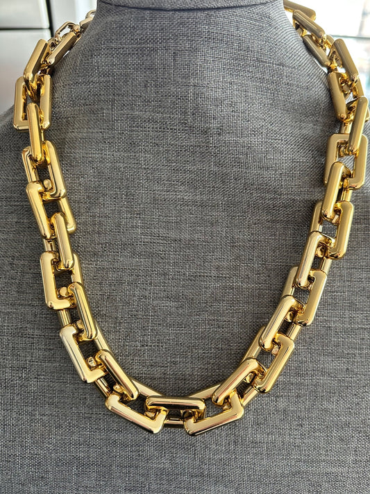 Gold Metal Square Link Necklace