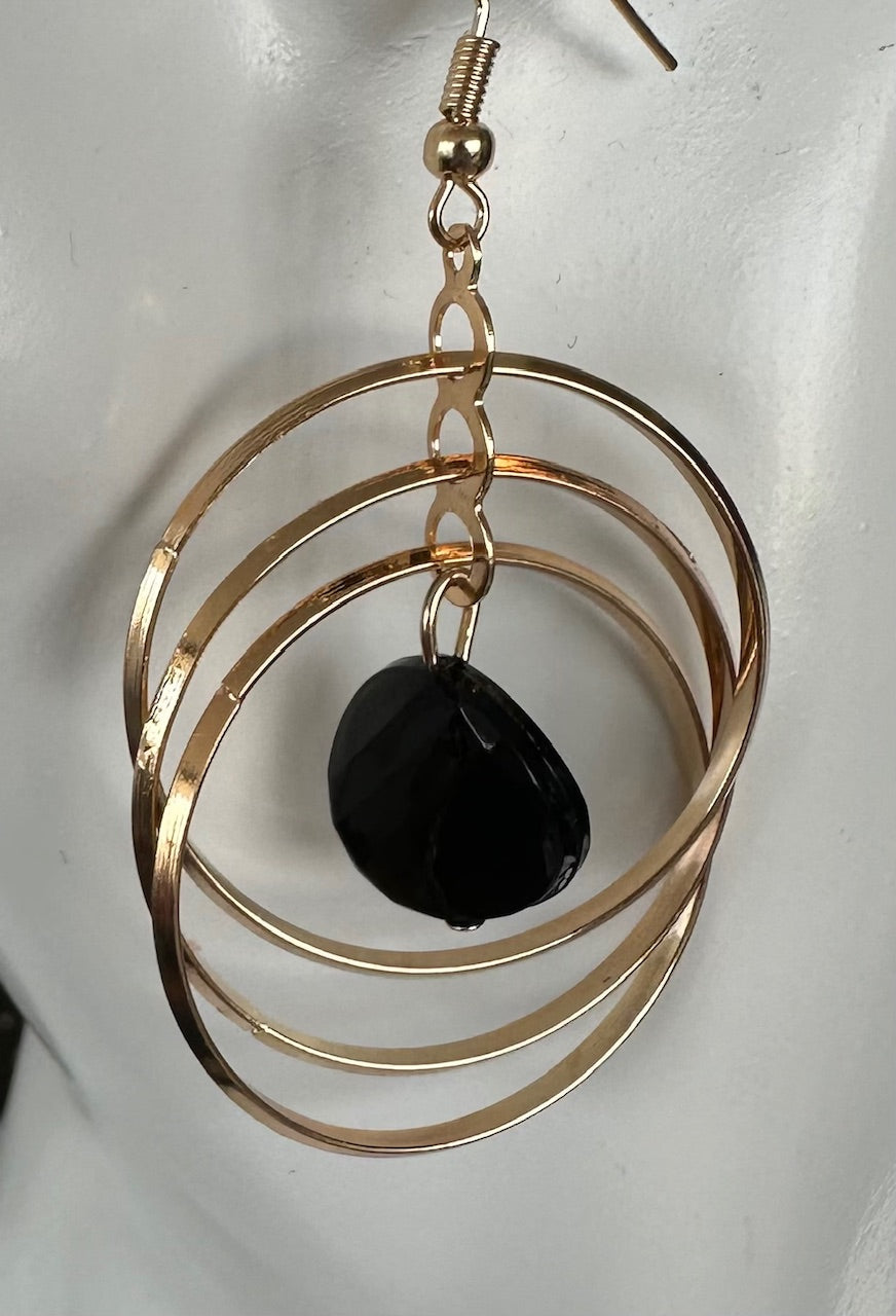 Gold Earring with Black Pendant