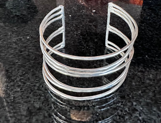 Open Strand Metal Cuff-Silver Colour