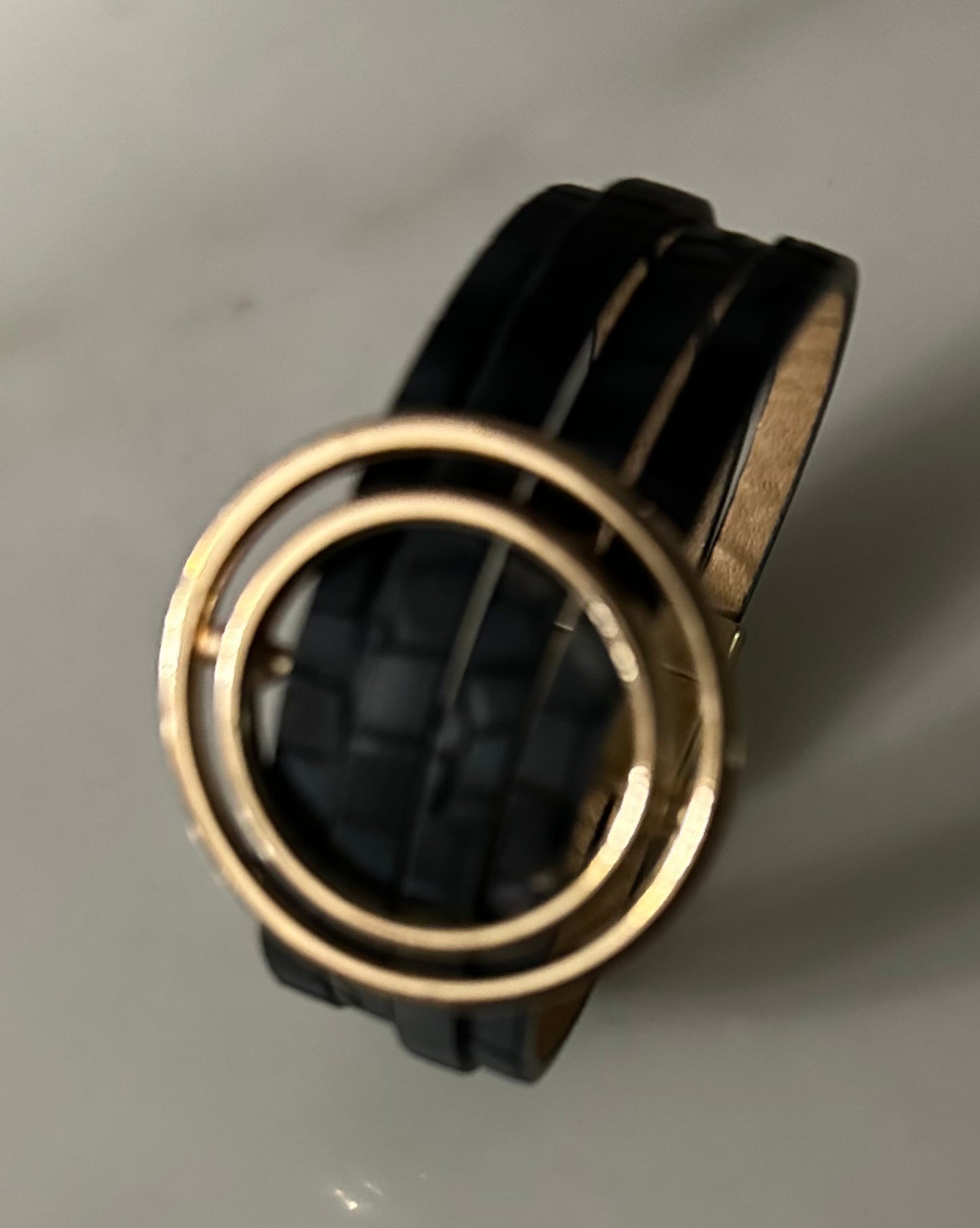 Black Leather and Gold Bracelet with Magnetic Closing