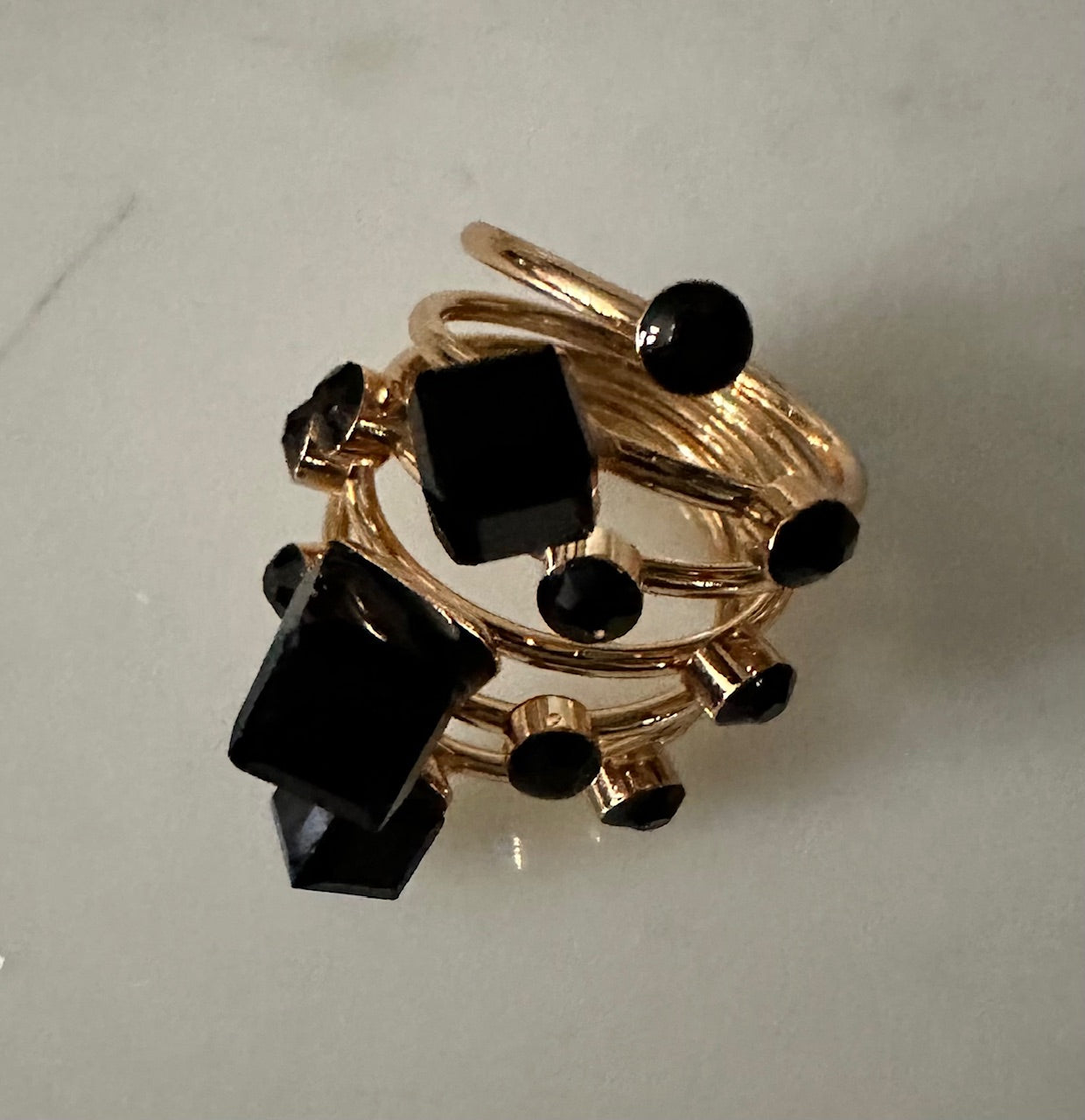 Gold Ring with Black Stones