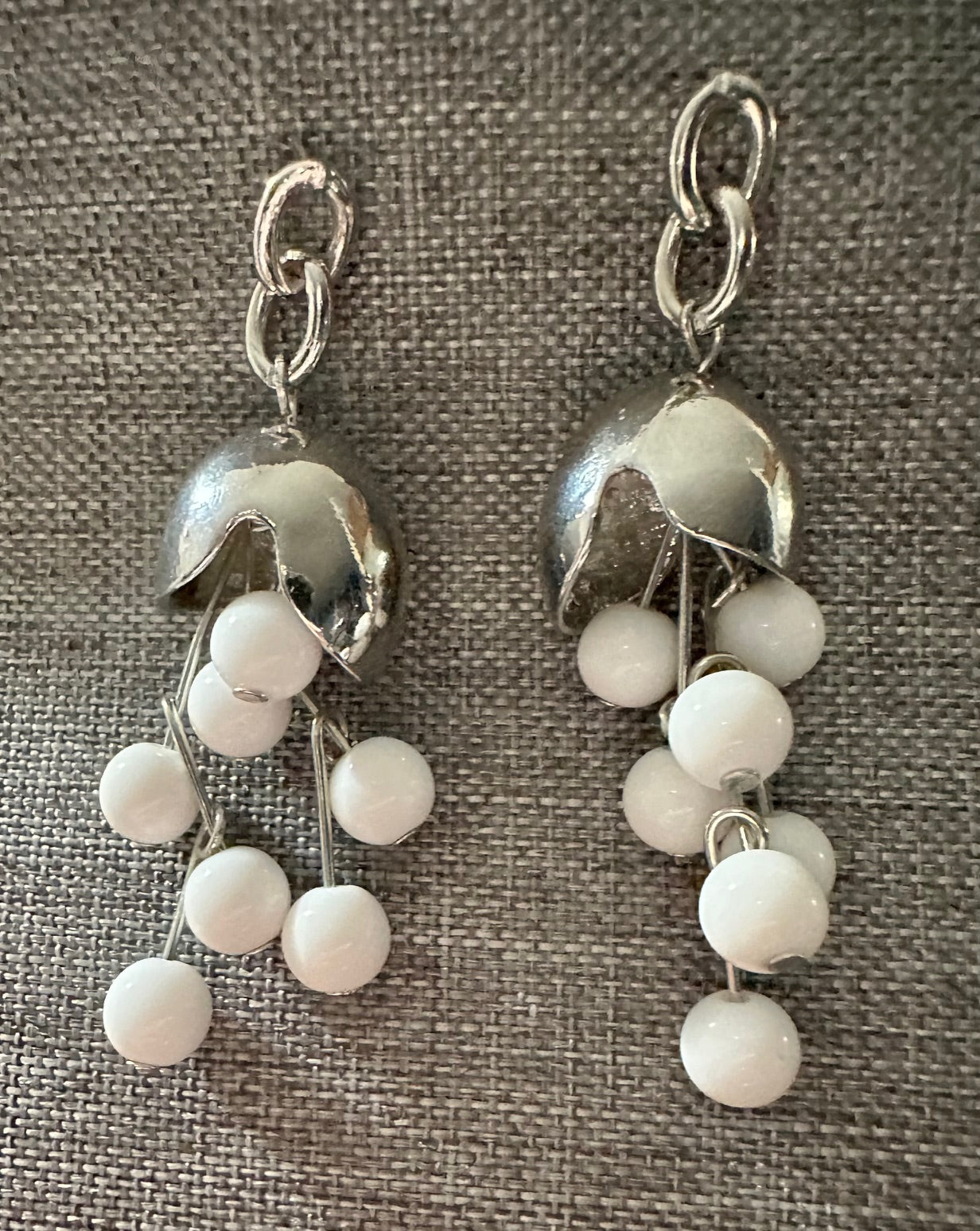 Silver Earrings with White Acrylic Pendants