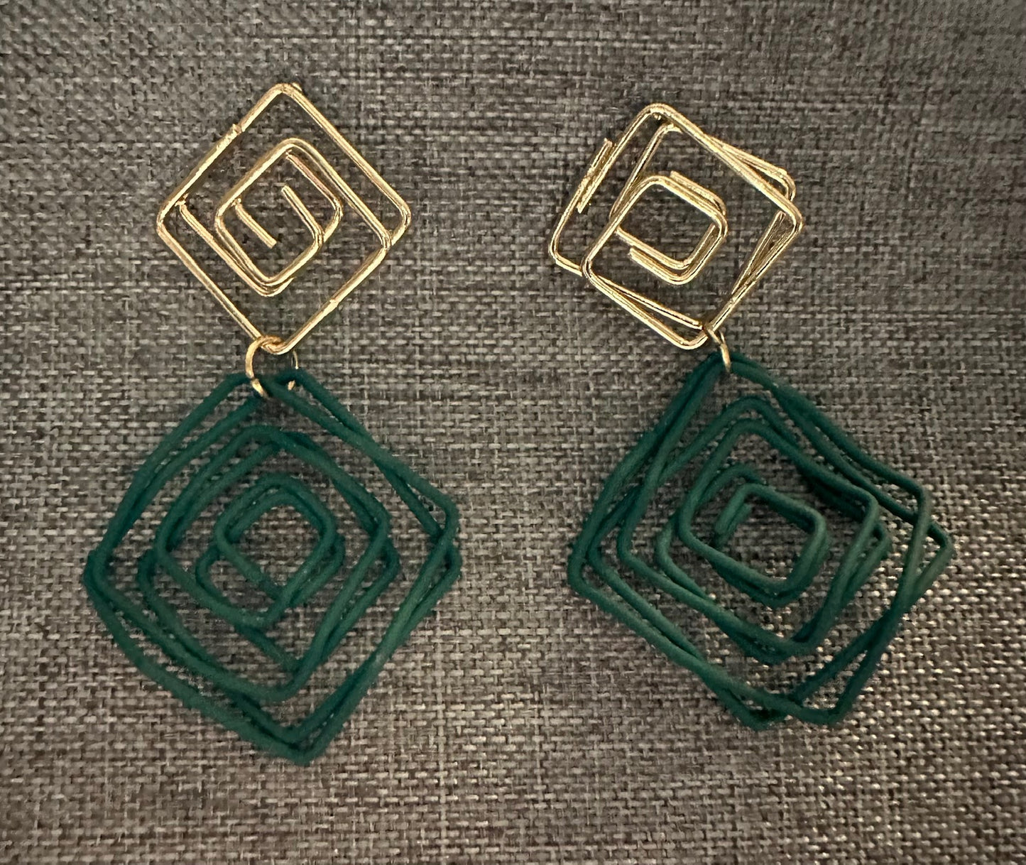 Gold Color and Green Earrings