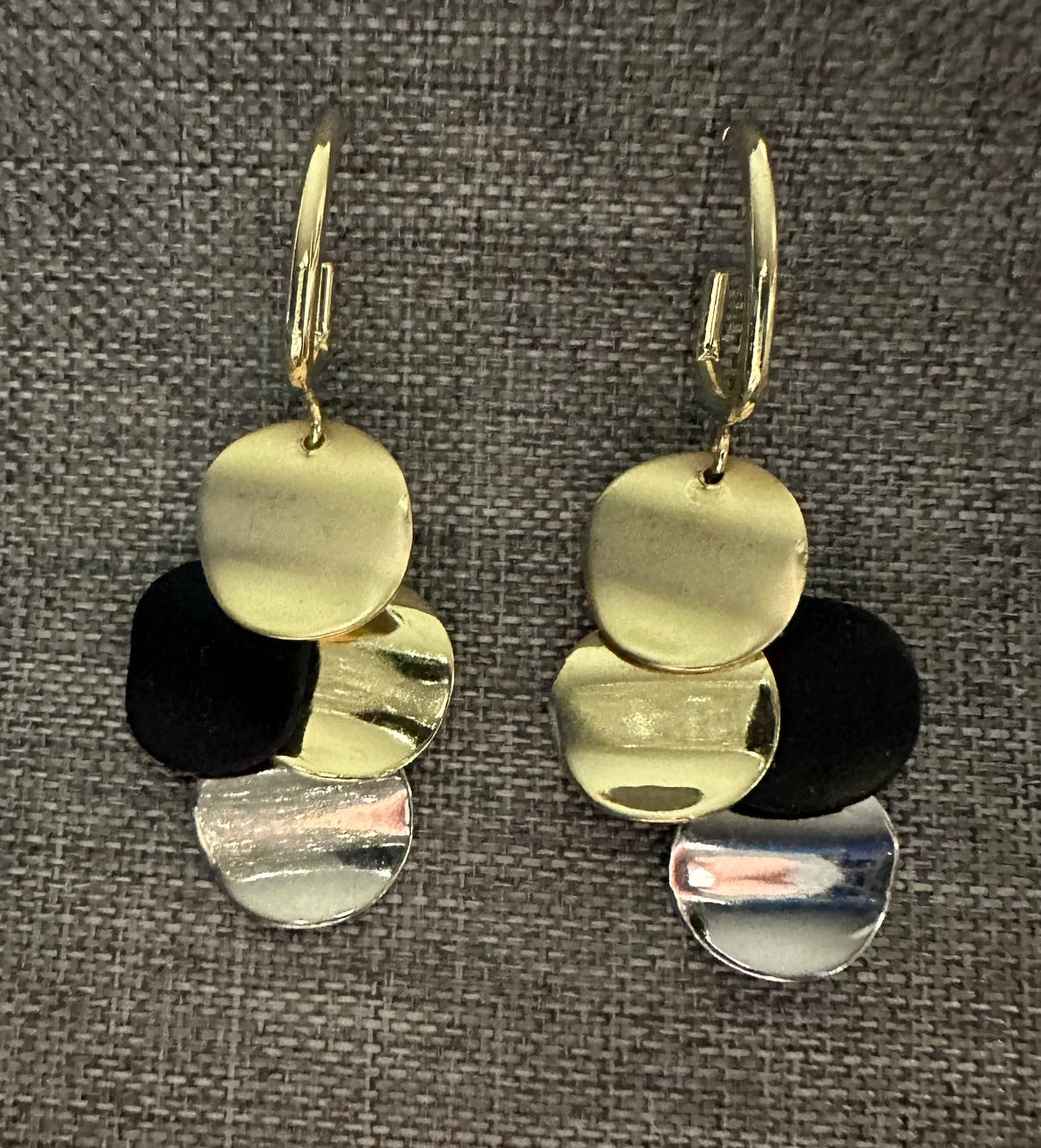 Gold/Black and Silver Drop Earrings