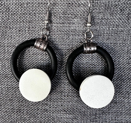 Black and Cream Disk Earrings