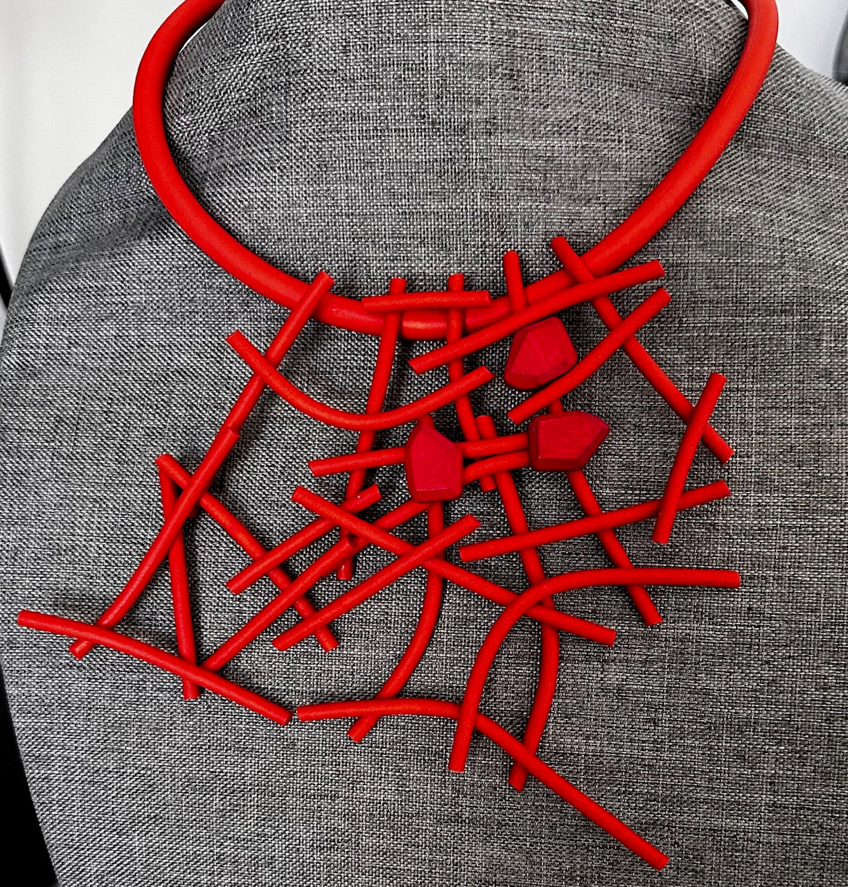 Red Rubber/Wood Necklace